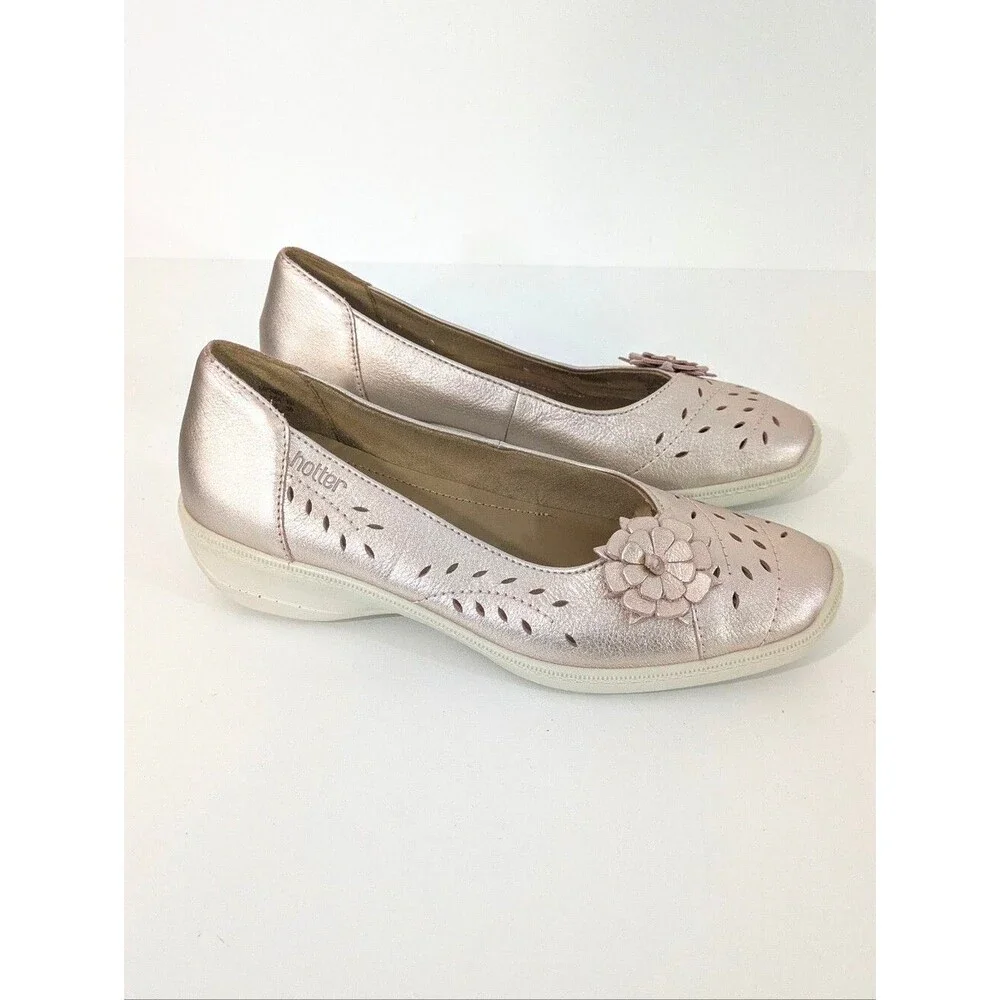 NEW Hotter Rose Gold 'Mexico' Low Heeled Slip Ons / Loafers - Size 8 Womens